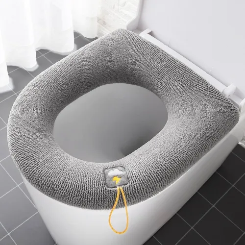Winter Warm Toilet Seat Cover Closestool Mat 1Pcs Washable Bathroom Accessories Knitting Pure Color Soft O-Shape Pad Bidet Cover