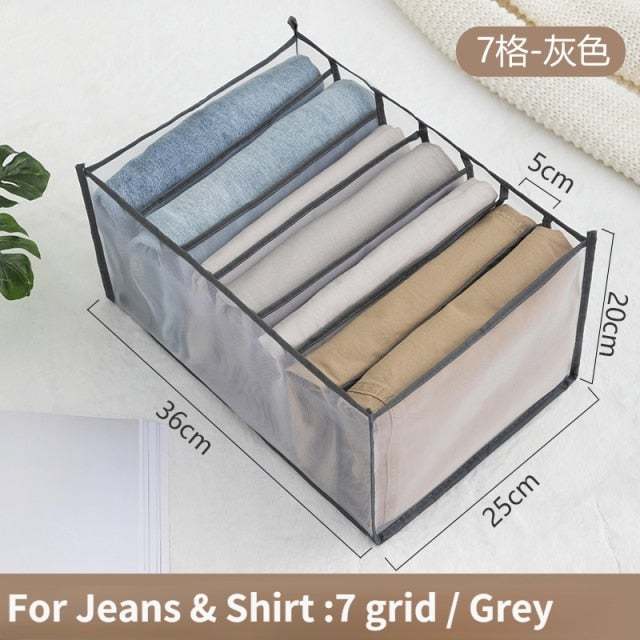 7 Grids Jeans Storage Box Closet Wardrobe Clothes Compartment Boxes Drawer Jeans Socks Separation Organizer Pants Storage