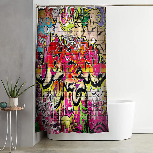 3D Cafe Hip Hop Street Graffiti Bathroom Shower Curtain With 12 Hooks