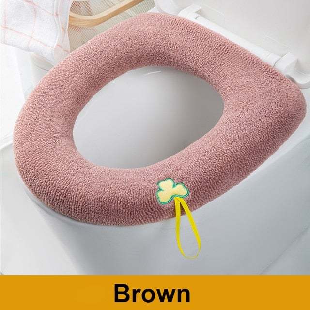 Winter Warm Toilet Seat Cover Closestool Mat 1Pcs Washable Bathroom Accessories Knitting Pure Color Soft O-Shape Pad Bidet Cover