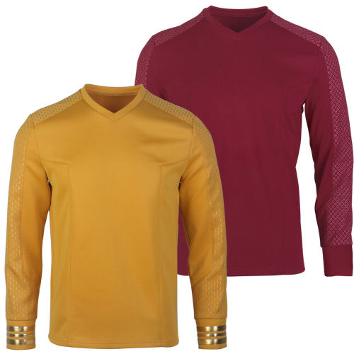 Star Trek Strange  Worlds Captain Pike Gold Uniforms Startfleet Blue Red Top Shirts