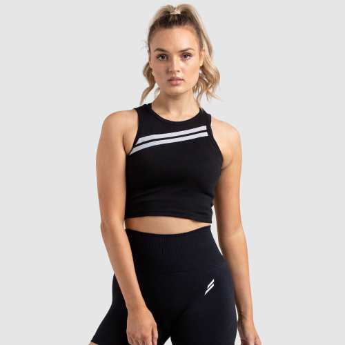 Dual Stripe Cropped Tank - Black