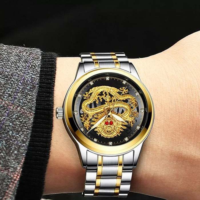 Embossed Golden Dragon Watch