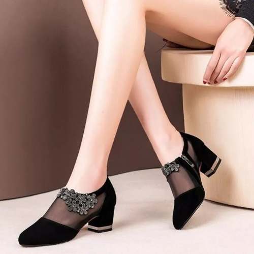 Women'S Mesh Hollow-Out Flower Low Heel Sandals
