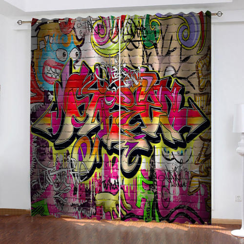 3D Cafe Hip Hop Street Graffiti Curtains Cosplay Blackout Window Drapes Room Decoration