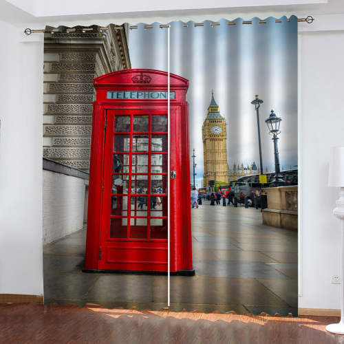 Retro Phone Booth Curtains Blackout Window Drapes Room Decoration