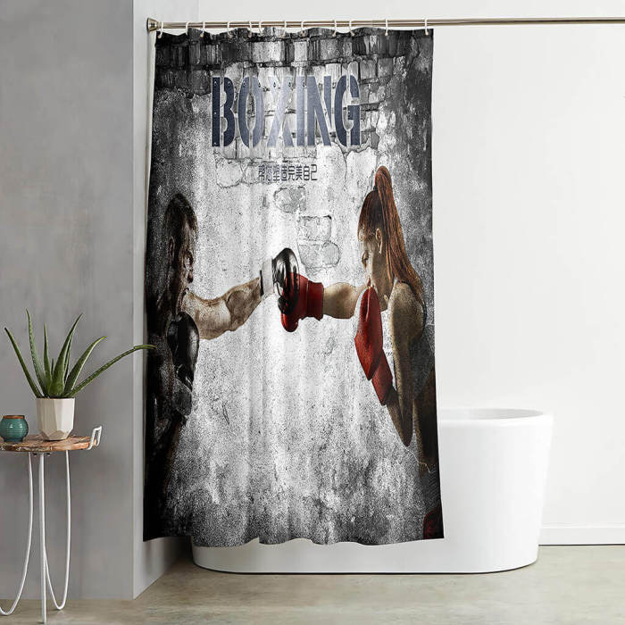 Boxing Shower Curtain Bathroom Curtains 180X180Cm With 12 Hooks