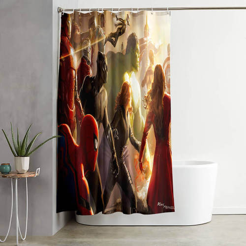Cartoon The Avengers Shower Curtain Bathroom Curtains With 12 Hooks