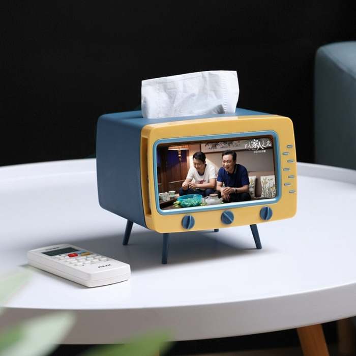 Tv Tissue Box Desktop Paper Holder Dispenser Storage Napkin Case Organizer With Mobile Phone Holder
