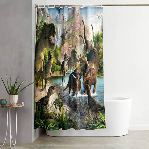 Dinosaur Shower Curtain Bathroom Curtains 180X180Cm With 12 Hooks