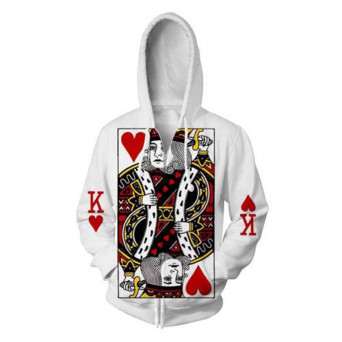 Playing Cards Hearts K White Unisex Adult Cosplay Zip Up 3D Print Hoodies Jacket Sweatshirt