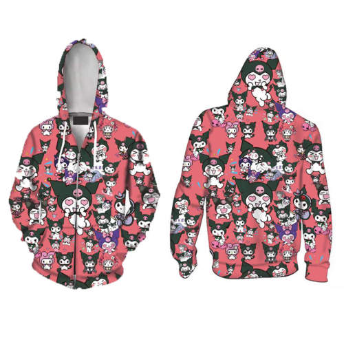 My Melody Anime Kuromi Baku Pink Unisex Adult Cosplay Zip Up 3D Print Hoodies Jacket Sweatshirt