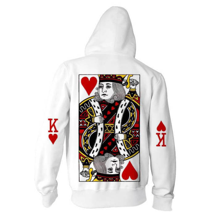 Playing Cards Hearts K White Unisex Adult Cosplay Zip Up 3D Print Hoodies Jacket Sweatshirt