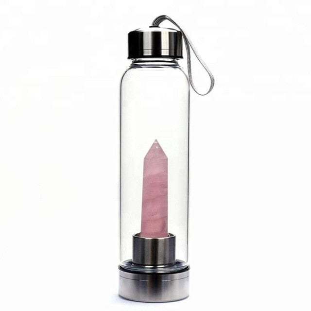 Natural Quartz Gemstone Glass Water Bottle Direct Drinking Cup Glass Crystal Obelisk Wand Healing Wand Bottle With Rope