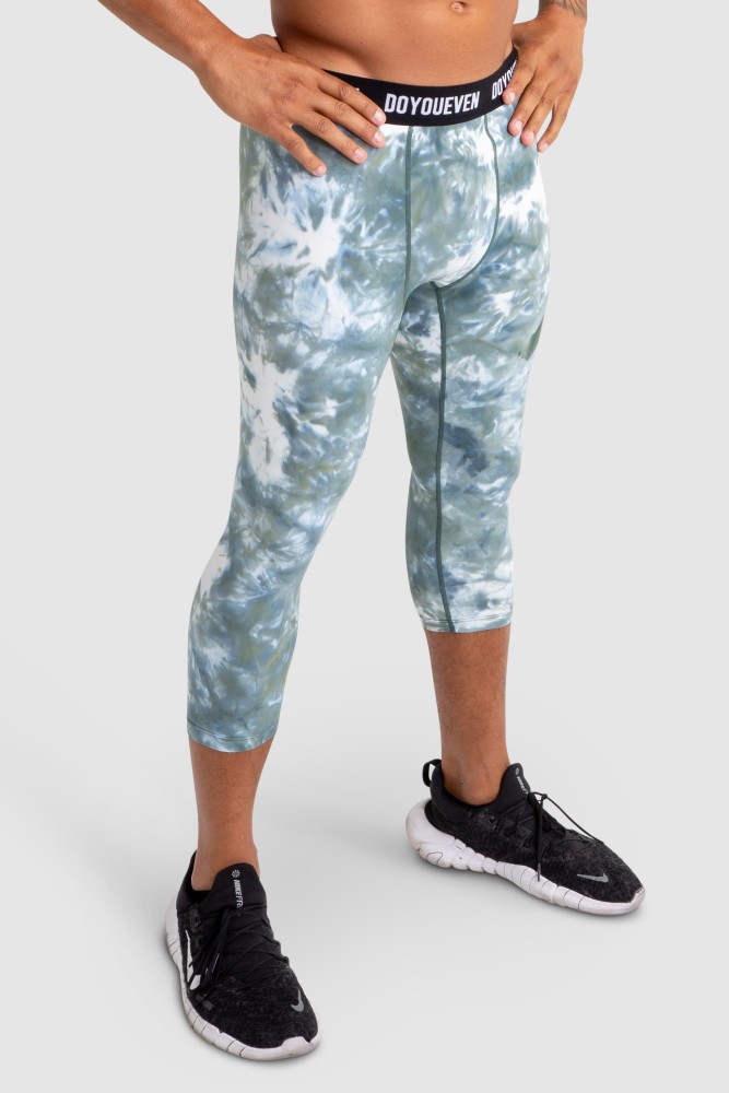 Compfit Tie Dye 3/4 Tights - Moss Green