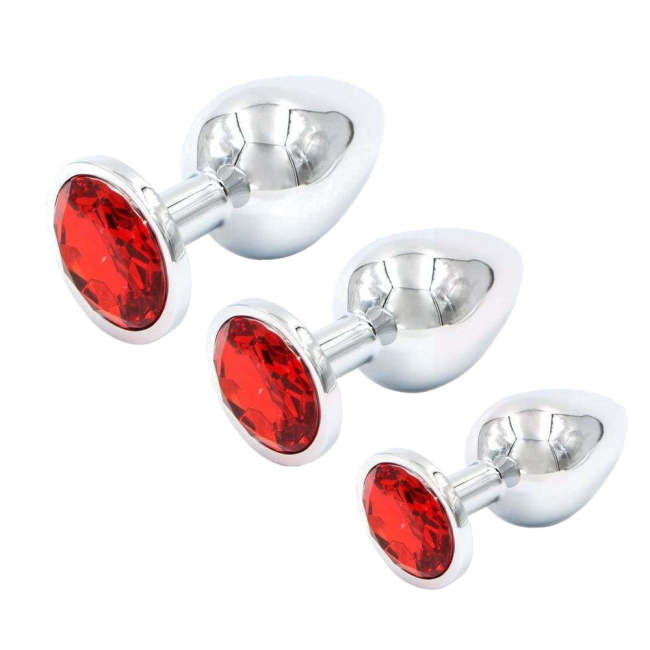 3 Pieces Multi Color Jewel-Plated Stainless Steel Plug