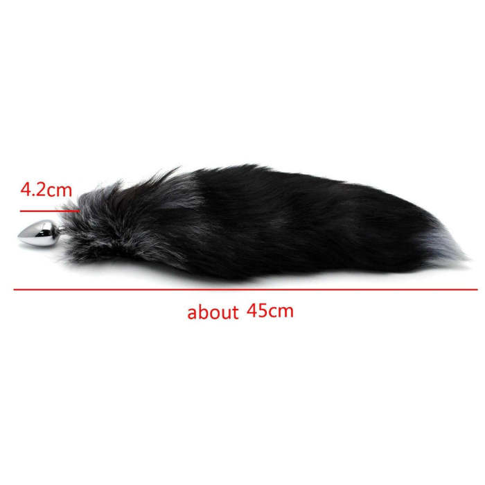 17  Black Fox Tail With Stainless Steel Princess Butt Plug