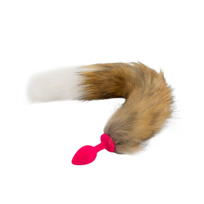 18  Brown With White Fox Tail Silicone Plug