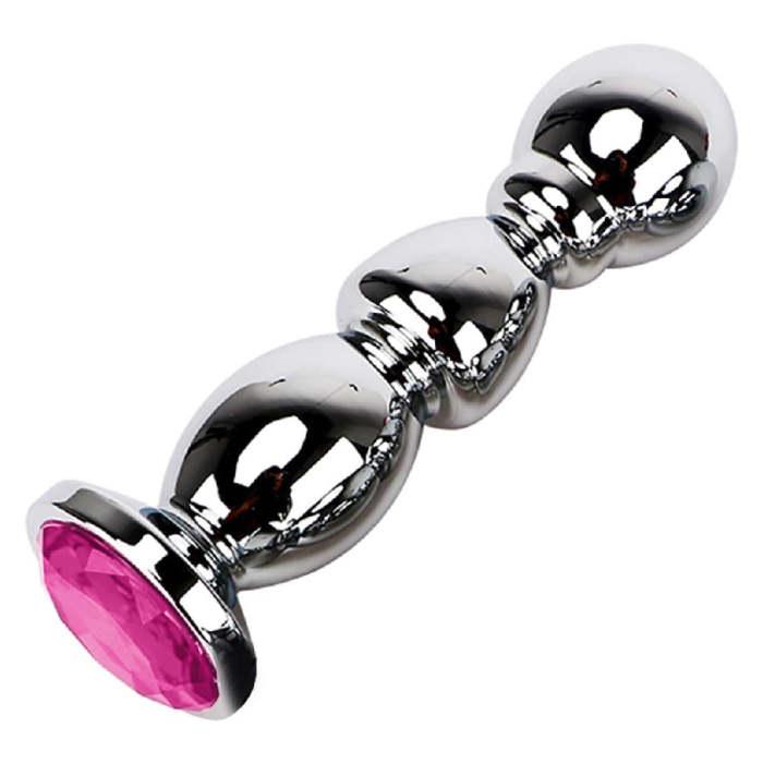 Jeweled Stainless Steel With Ball-Shaped Head Princess Plug, Pink 5 