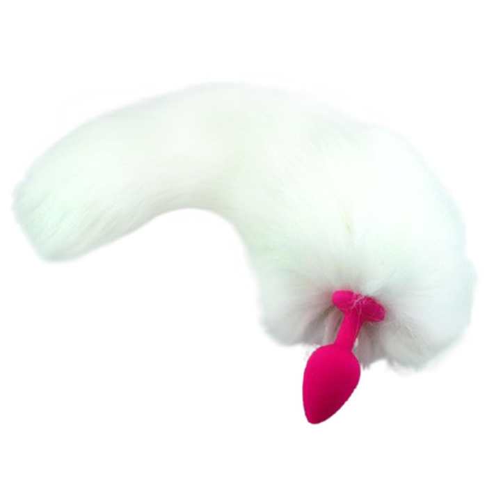 14  White Cat Tail With Pink Silicone Plug