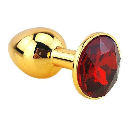 Red Jeweled Gold Plated Plug, Large