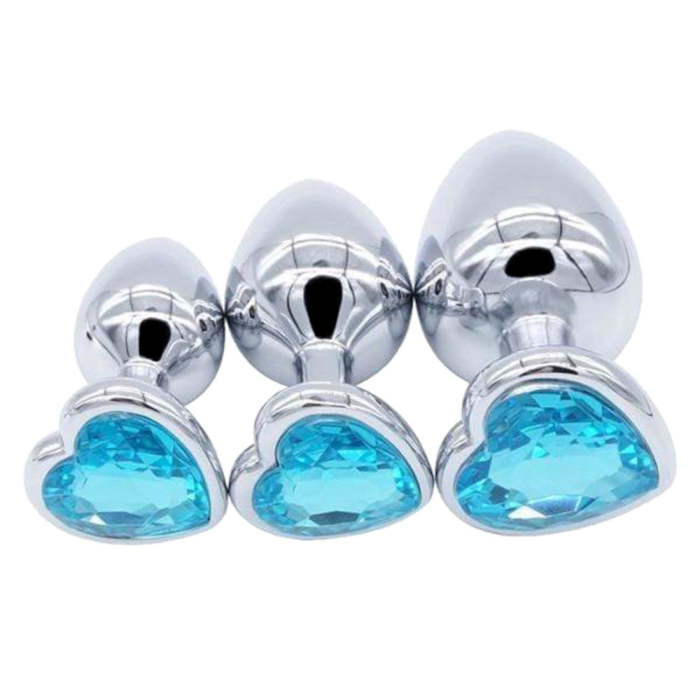 3 Sizes 10 Colors Jeweled Heart-Shaped Stainless Steel Princess Plug