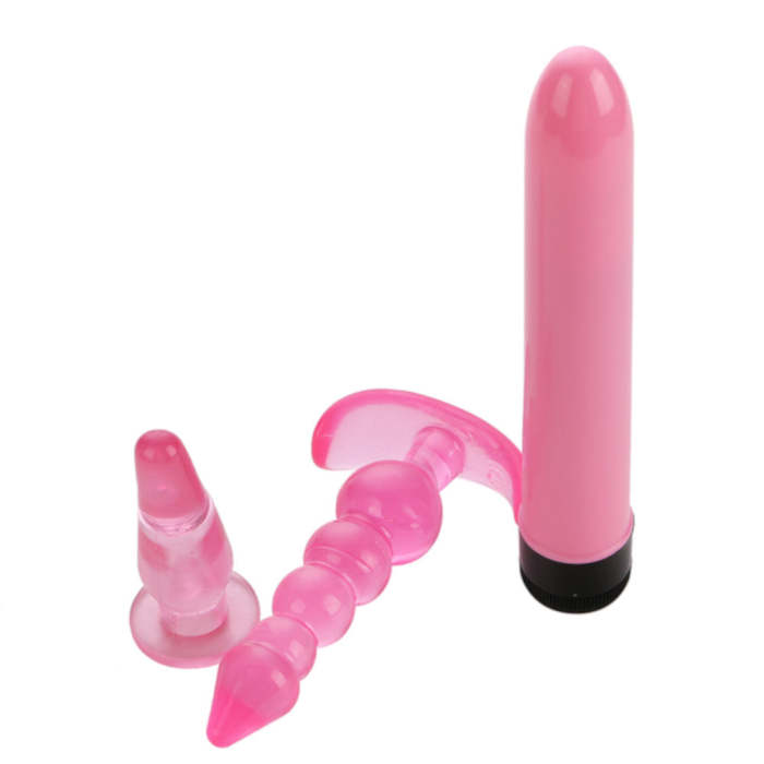 3 Pcs/Set Different Shapes Silicone Plugs With Jelly Anal Vibrator - 2 Colors Available