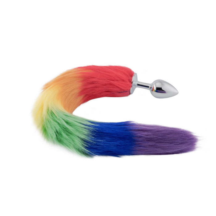 18  Rainbow Colored Fox Tail Metal Plug