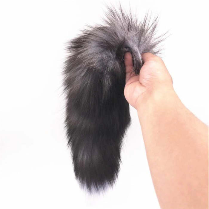 15  Dark Fox Tail With Ribbed-Type Stainless Steel Plug And Extra Vibrator