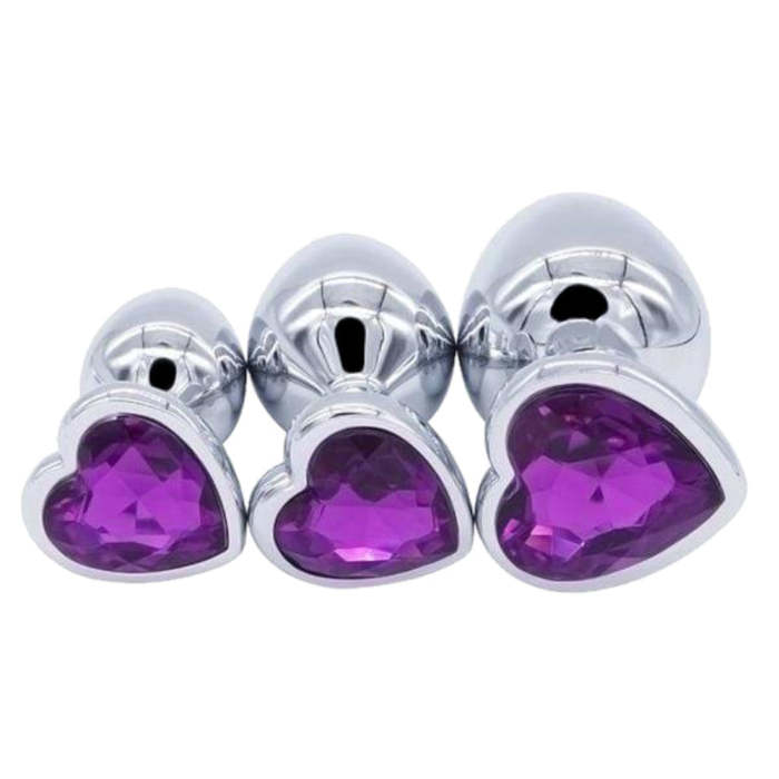 3 Sizes 10 Colors Jeweled Heart-Shaped Stainless Steel Plug