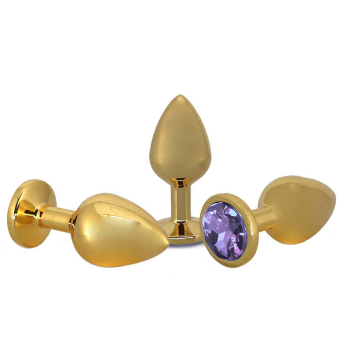 Multi Color Jewel Golden Stainless Steel Princess Plug - Small