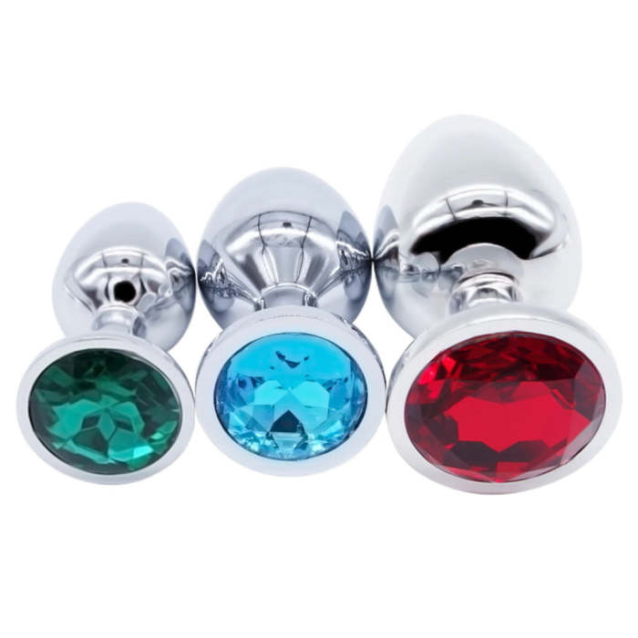 Jeweled Stainless Steel Princess Plug For Beginners, 3 Plug Set - 11 Colors