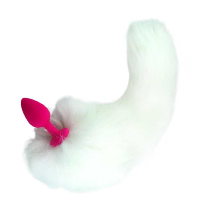 14  White Cat Tail With Pink Silicone Plug