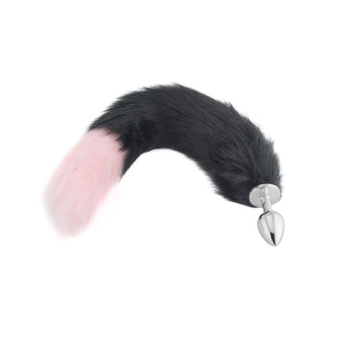 18  Black With Pink Fox Tail Plug