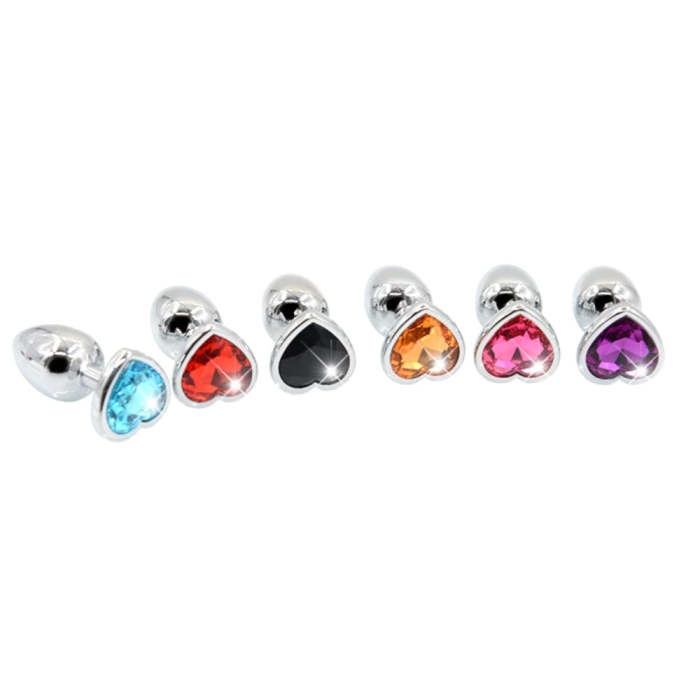 10 Colors Jeweled 3  Chrome-Plated Heart-Shaped Steel Plug