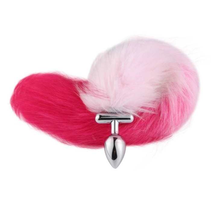 18  Shapeable White With Pink Fox Tail Plug