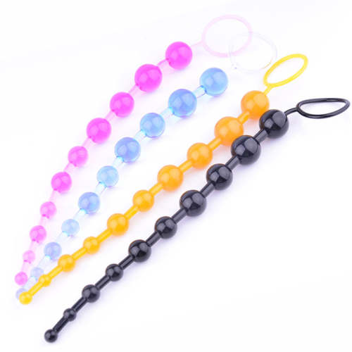 3 Colors 12  Soft Rubber Anal Beads With Pull Ring Ball