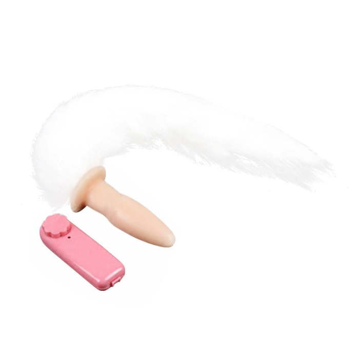 White Cat Tail With Flesh Silicone Plug