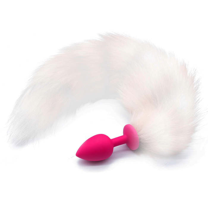 14  White Fox Tail With Pink Silicone Plug