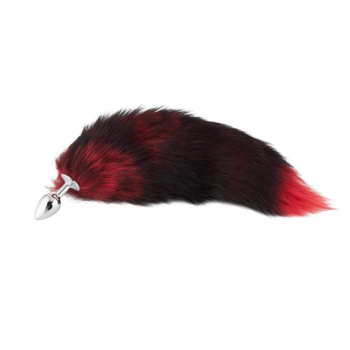 16  Black With Red Fox Tail Metal Plug