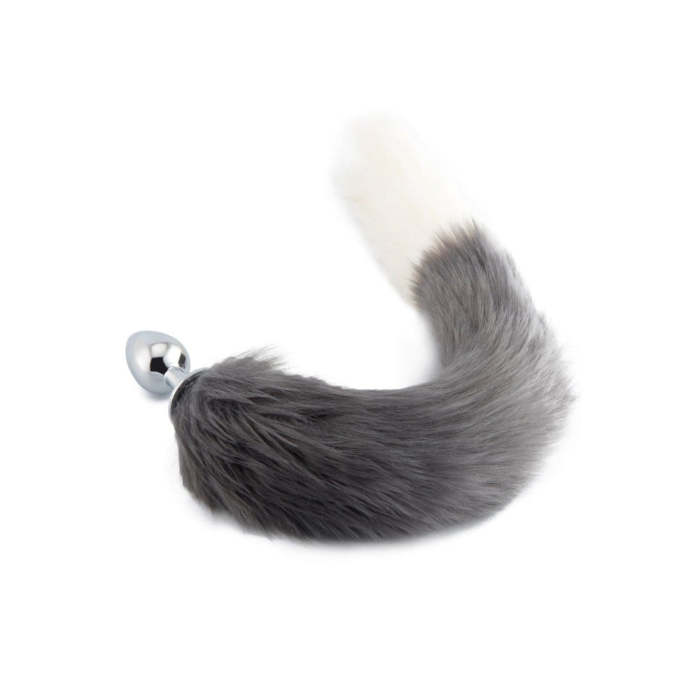 18  Grey With White Fox Tail Plug