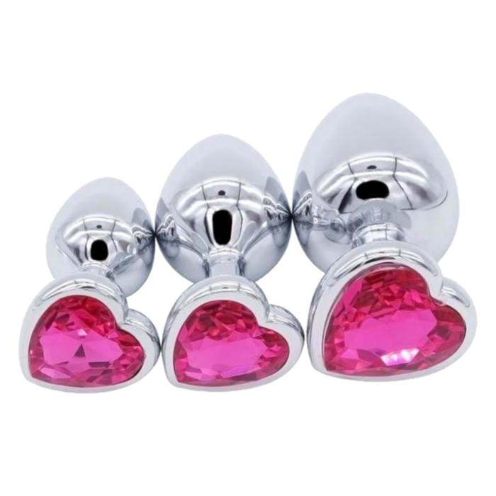 3 Sizes 10 Colors Jeweled Heart-Shaped Stainless Steel Princess Plug