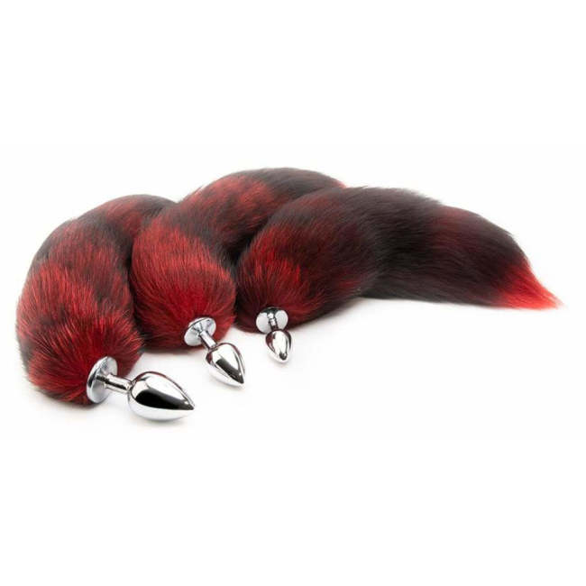 16  Black With Red Cat Tail Metal Plug
