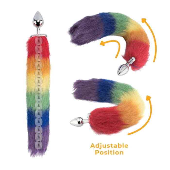 18  Shapeable Rainbow Colored Fox Tail Metal Plug