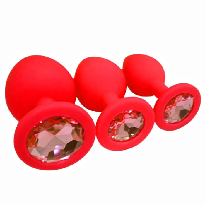 3 Pcs/Set Silicone Jeweled Plugs Set - 4 Colors To Choose From