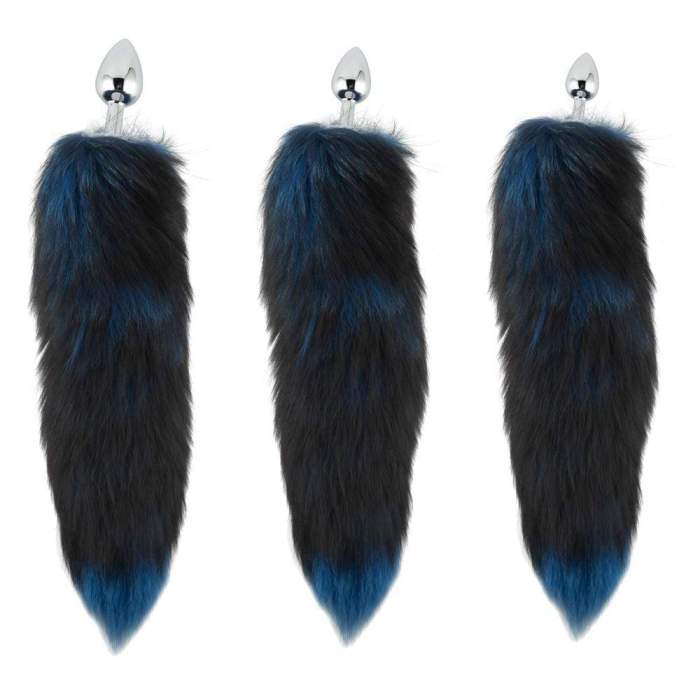 Fox Tail Stainless Steel Butt Plug, Black And Blue 17 
