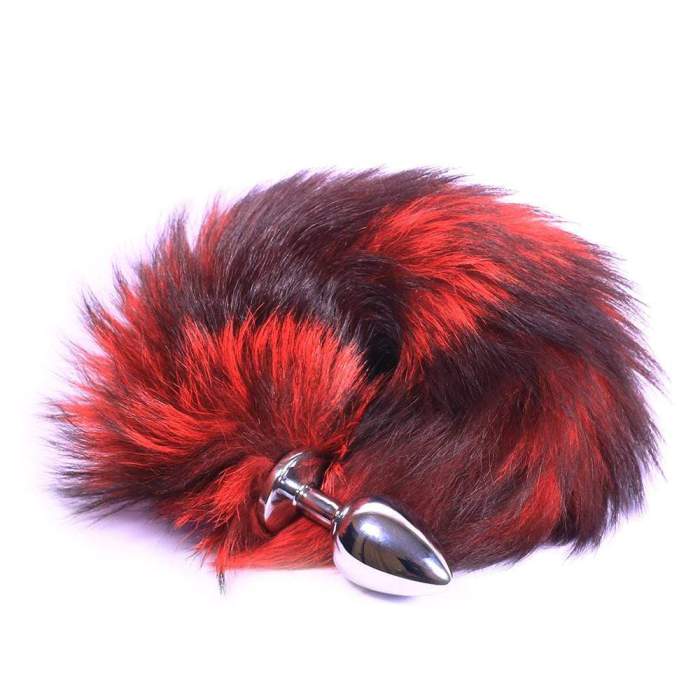 Fox Tail Small Metal Plug, Black With Red 16 