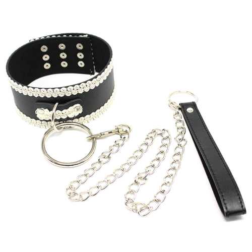 Master'S Property Laced Leather Collar With Leash