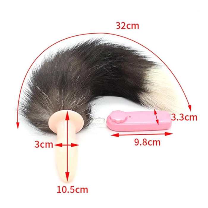 15  Dark Fox Tail With A Vibrating Silicone Plug And Extra Vibrator