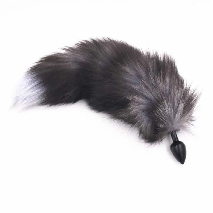 15  Dark Fox Tail With Black Frosted Metal Butt Plug And Extra Vibrator